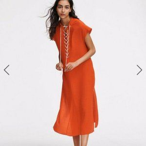 RAG & BONE Orange Dirdre Hooded Lace Up Dress